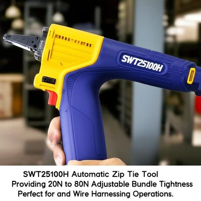 SWT25100H Automatic Zip Tie Tool Providing 20N to 80N Adjustable Bundle Tightness Perfect for and Wire Harnessing Operations